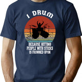 Funny Drummer Retro Vintage Sunset Drum Birthday Party T-Shirt - Navy