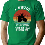 Funny Drummer Retro Vintage Sunset Drum Birthday Party T-Shirt - Green
