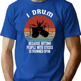 Funny Drummer Retro Vintage Sunset Drum Birthday Party T-Shirt - Blue