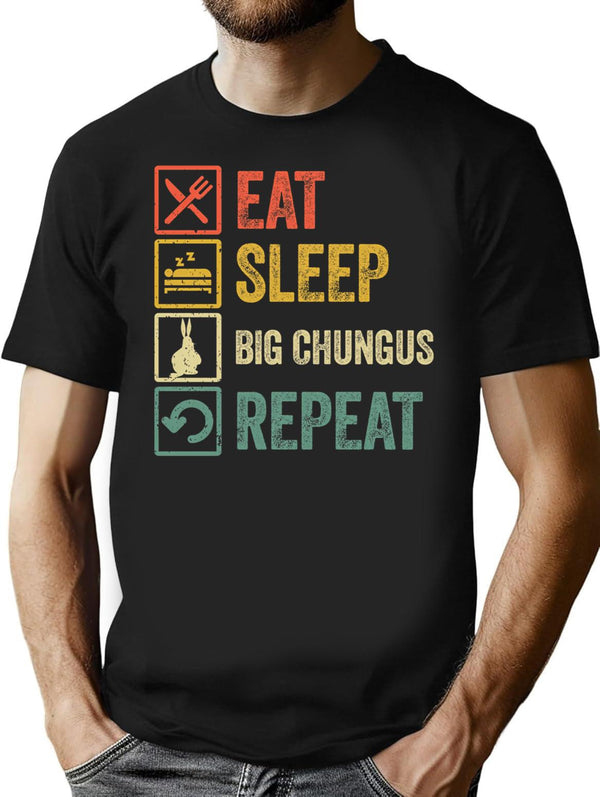 Funny Eat Sleep Big Chungus Repeat Retro Vintage T-Shirt - Black