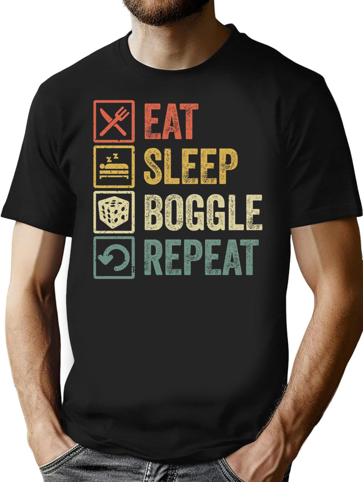 Funny Eat Sleep Boggle Repeat Retro Vintage Gift T-Shirt - Black