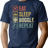 Funny Eat Sleep Boggle Repeat Retro Vintage Gift T-Shirt - Navy