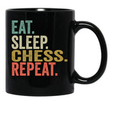 Funny Eat Sleep Chess Repeat Vintage Retro Chess Lover Gift Black Coffee Mug, Gift Coffee Mug - Black