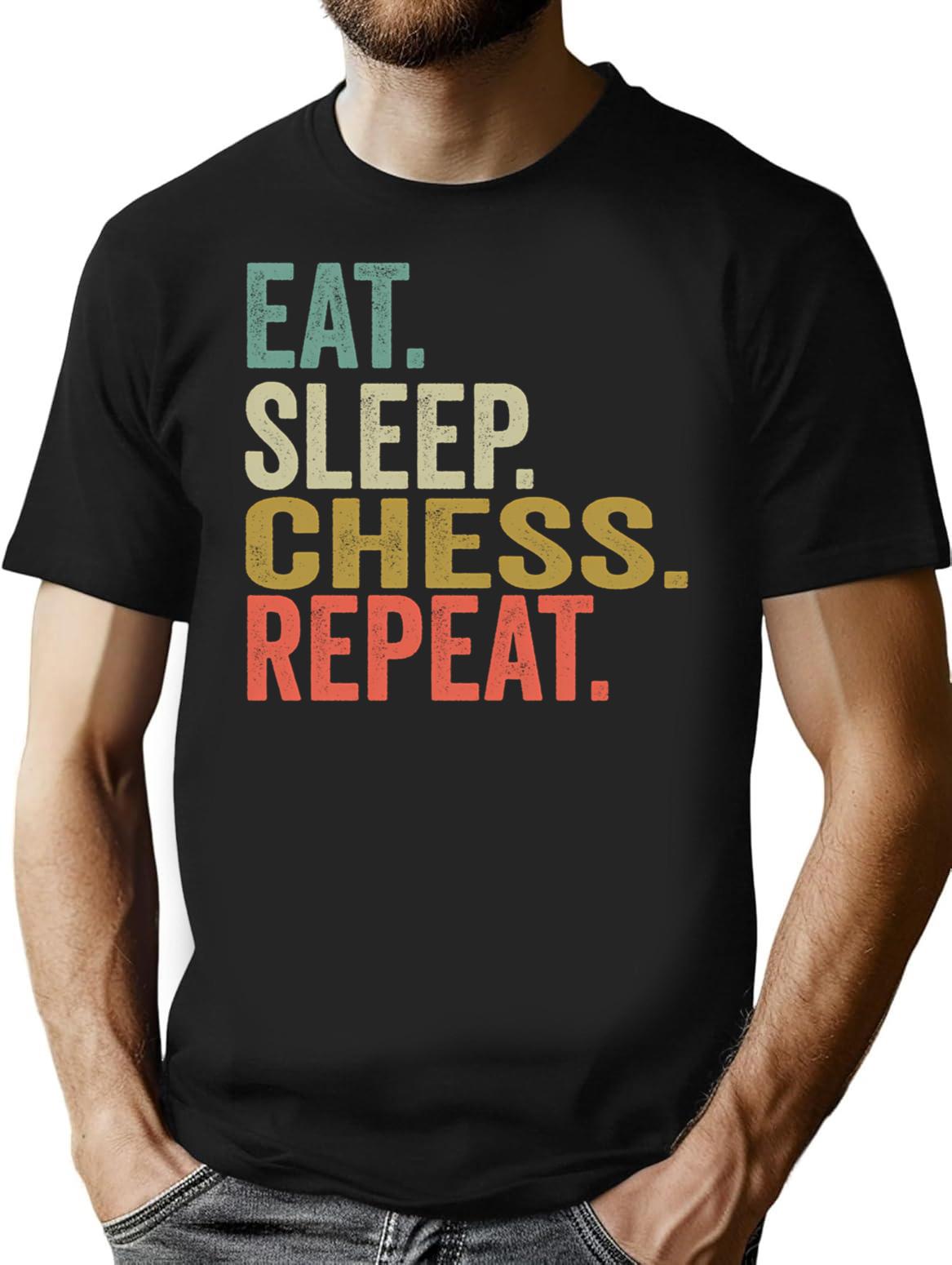 Funny Eat Sleep Chess Repeat Vintage Retro Chess Lover Gift T-Shirt - Black