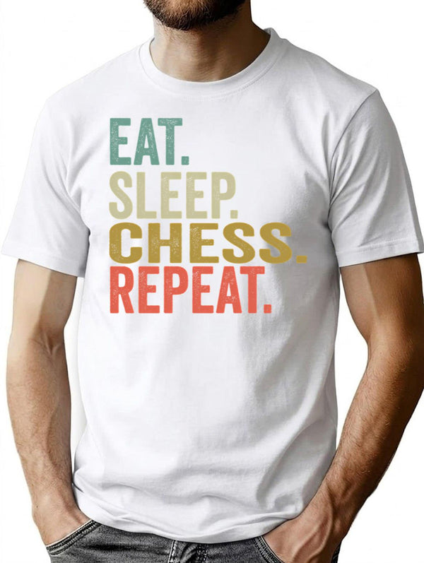 Funny Eat Sleep Chess Repeat Vintage Retro Chess Lover Gift T-Shirt - White