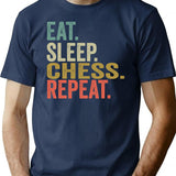 Funny Eat Sleep Chess Repeat Vintage Retro Chess Lover Gift T-Shirt - Navy