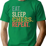 Funny Eat Sleep Chess Repeat Vintage Retro Chess Lover Gift T-Shirt - Green