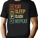 Funny Eat Sleep Clash Repeat Retro Vintage T-Shirt - Black