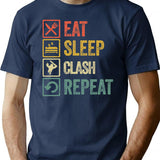 Funny Eat Sleep Clash Repeat Retro Vintage T-Shirt - Navy