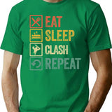 Funny Eat Sleep Clash Repeat Retro Vintage T-Shirt - Green