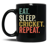Funny Eat Sleep Cricket Repeat Vintage Retro Cricket Lover Gift Black Coffee Mug, Gift Coffee Mug