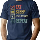 Funny Eat Sleep Cyber Security Repeat Retro Vintage Gift T-Shirt - Navy