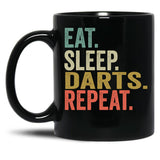 Funny Eat Sleep Darts Repeat Vintage Retro Darts Lover Gift Black Coffee Mug, Gift Coffee Mug