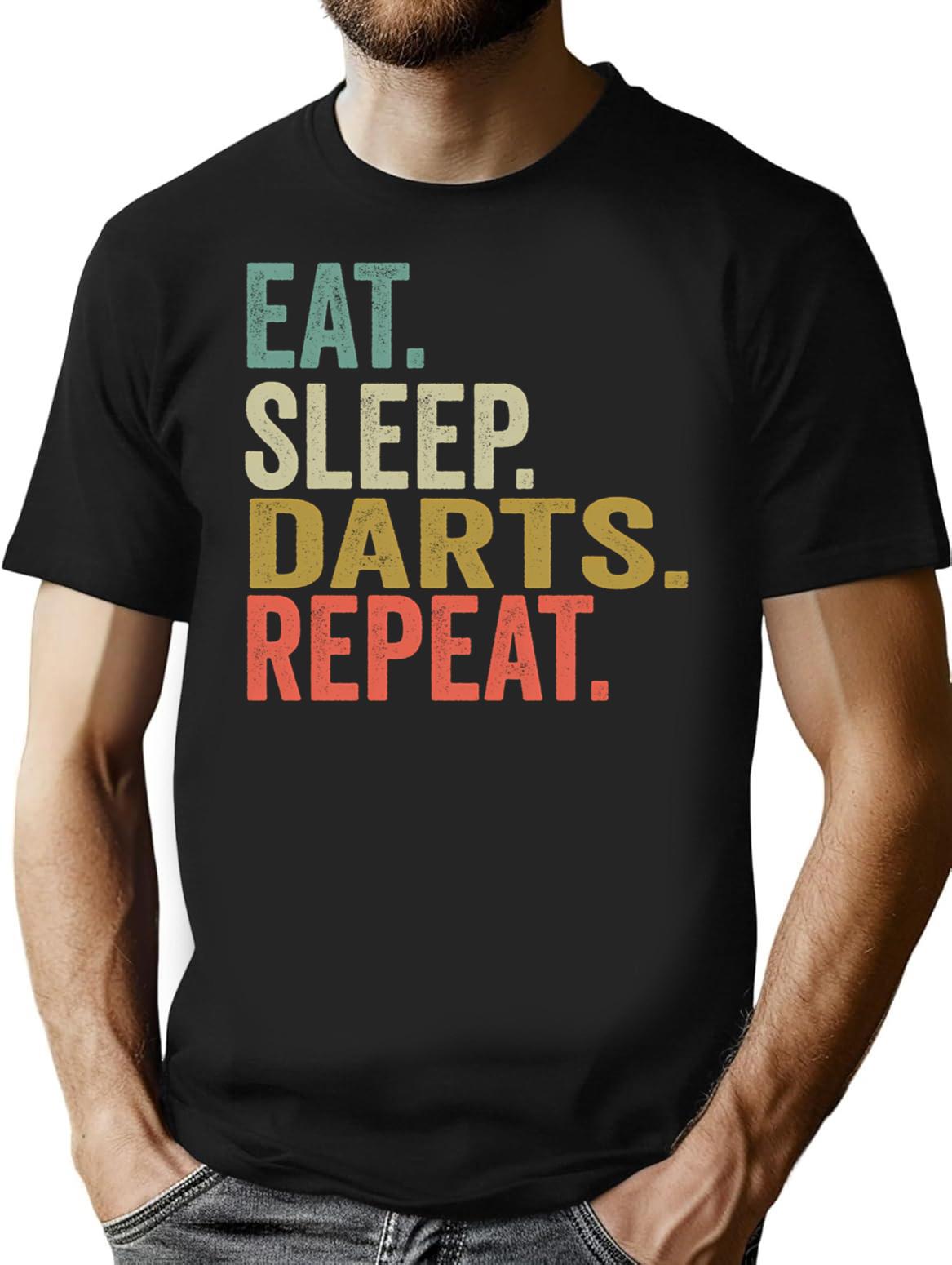 Funny Eat Sleep Darts Repeat Vintage Retro Darts Lover Gift T-Shirt - Black