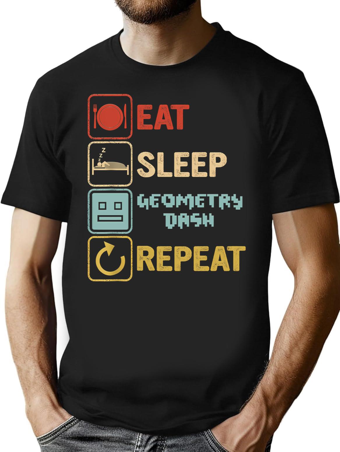 Funny Eat Sleep Geometry Dash Repeat Retro Vintage Geometry Dash Dad Gift Fathers Day Kids Birthd T-Shirt - Black
