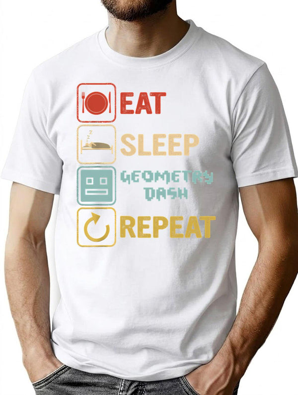 Funny Eat Sleep Geometry Dash Repeat Retro Vintage Geometry Dash Dad Gift Fathers Day Kids Birthd T-Shirt - White