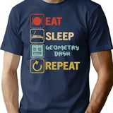 Funny Eat Sleep Geometry Dash Repeat Retro Vintage Geometry Dash Dad Gift Fathers Day Kids Birthd T-Shirt - Navy