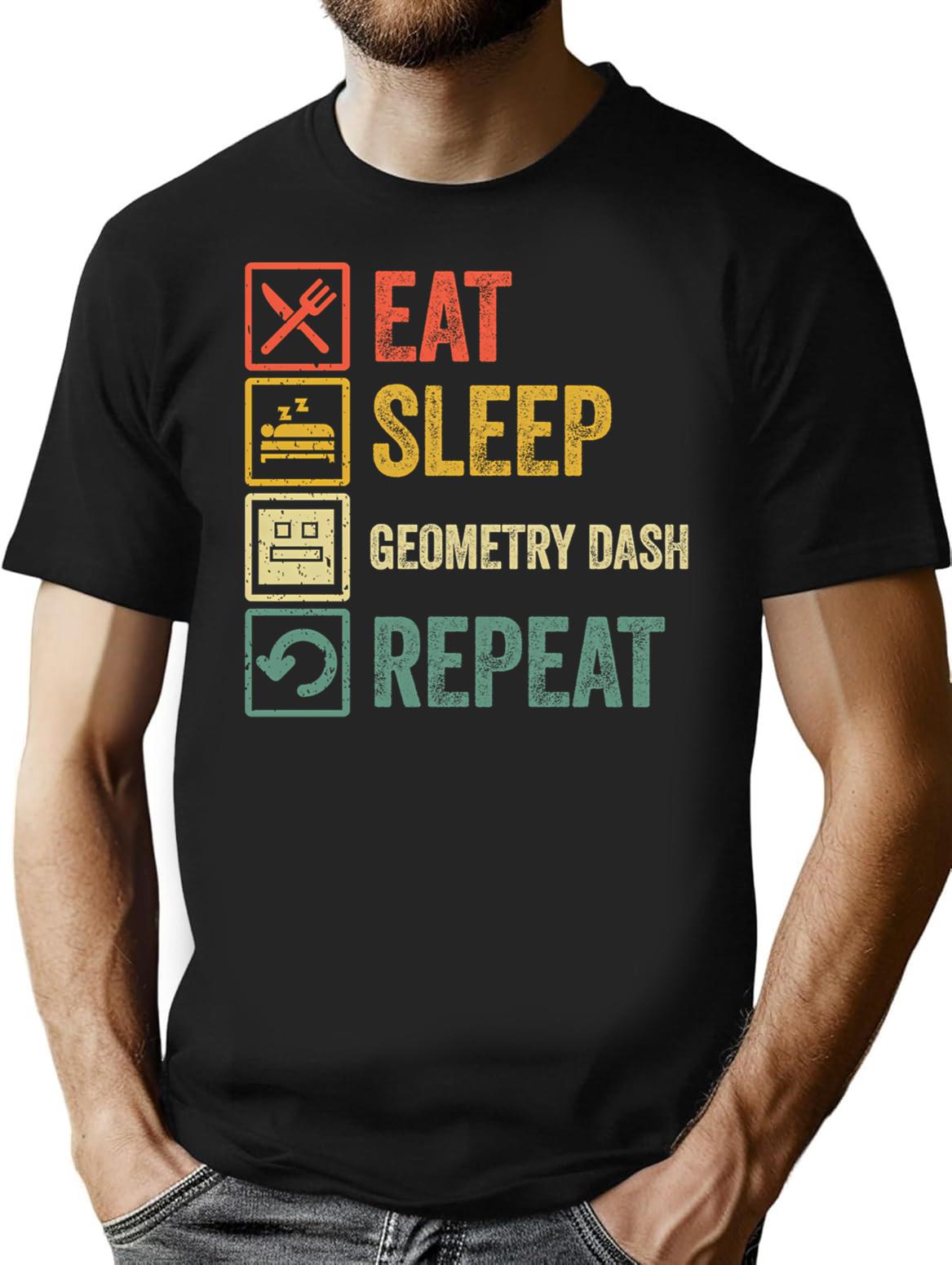 Funny Eat Sleep Geometry Dash Repeat Retro Vintage (1) T-Shirt - Black
