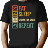 Funny Eat Sleep Geometry Dash Repeat Retro Vintage T-Shirt - Black