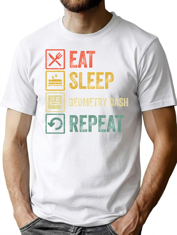 Funny Eat Sleep Geometry Dash Repeat Retro Vintage T-Shirt - White