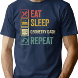 Funny Eat Sleep Geometry Dash Repeat Retro Vintage T-Shirt - Navy
