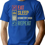 Funny Eat Sleep Geometry Dash Repeat Retro Vintage T-Shirt - Blue