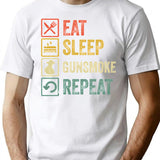 Funny Eat Sleep Gunsmoke Repeat Retro Vintage T-Shirt - White