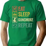 Funny Eat Sleep Gunsmoke Repeat Retro Vintage T-Shirt - Green
