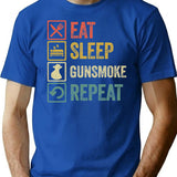 Funny Eat Sleep Gunsmoke Repeat Retro Vintage T-Shirt - Blue