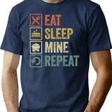 Funny Eat Sleep Mine Repeat Retro Vintage Gift T-Shirt - Navy