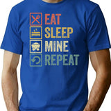 Funny Eat Sleep Mine Repeat Retro Vintage Gift T-Shirt - Blue