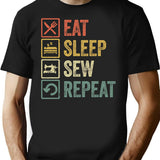 Funny Eat Sleep Sew Repeat Retro Vintage Gift T-Shirt - Black