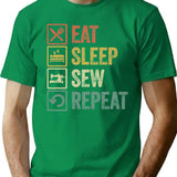 Funny Eat Sleep Sew Repeat Retro Vintage Gift T-Shirt - Green