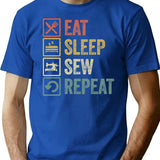 Funny Eat Sleep Sew Repeat Retro Vintage Gift T-Shirt - Blue