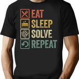 Funny Eat Sleep Solve Repeat Retro Vintage Gift T-Shirt - Black