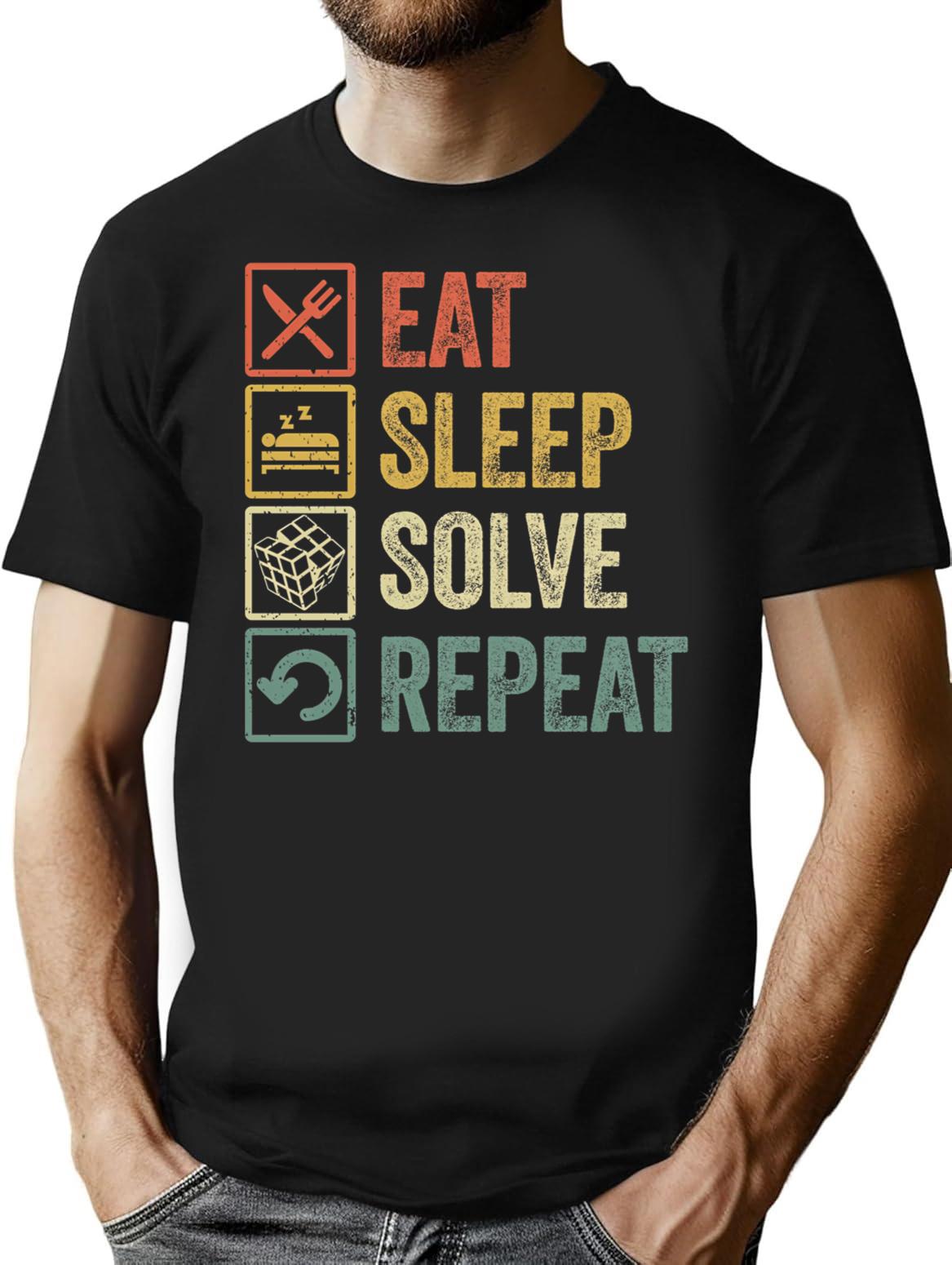 Funny Eat Sleep Solve Repeat Retro Vintage Gift T-Shirt - Black