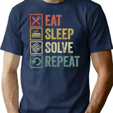 Funny Eat Sleep Solve Repeat Retro Vintage Gift T-Shirt - Navy