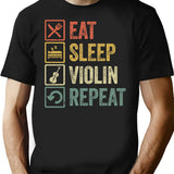 Funny Eat Sleep Violin Repeat Retro Vintage Gift T-Shirt - Black