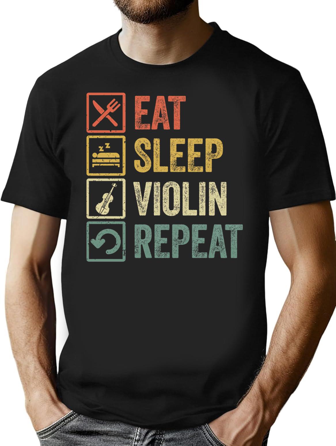 Funny Eat Sleep Violin Repeat Retro Vintage Gift T-Shirt - Black