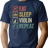 Funny Eat Sleep Violin Repeat Retro Vintage Gift T-Shirt - Navy