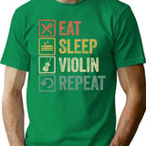 Funny Eat Sleep Violin Repeat Retro Vintage Gift T-Shirt - Green