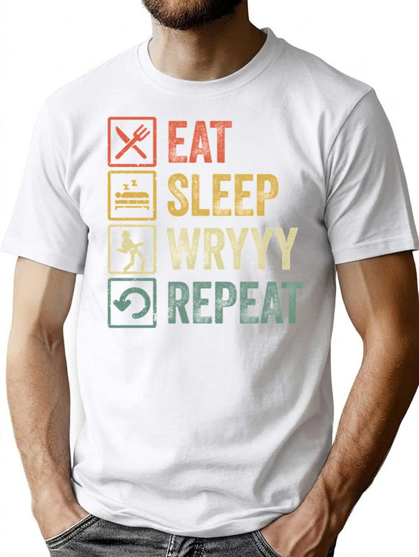 Funny Eat Sleep Wryyy Repeat Retro Vintage Gift T-Shirt - White