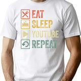 Funny Eat Sleep Youtube Repeat Retro Vintage Gift T-Shirt - White