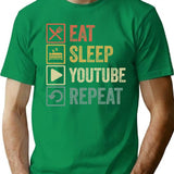 Funny Eat Sleep Youtube Repeat Retro Vintage Gift T-Shirt - Green
