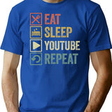 Funny Eat Sleep Youtube Repeat Retro Vintage Gift T-Shirt - Blue
