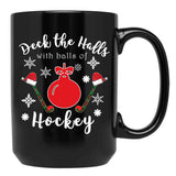 Funny Field Hockey Christmas Gift - Deck The Halls With Balls Of Hockey Black Coffee Mug, Gift Coffee Mug - Black