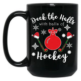Funny Field Hockey Christmas Gift - Deck The Halls With Balls Of Hockey Black Coffee Mug, Gift Coffee Mug