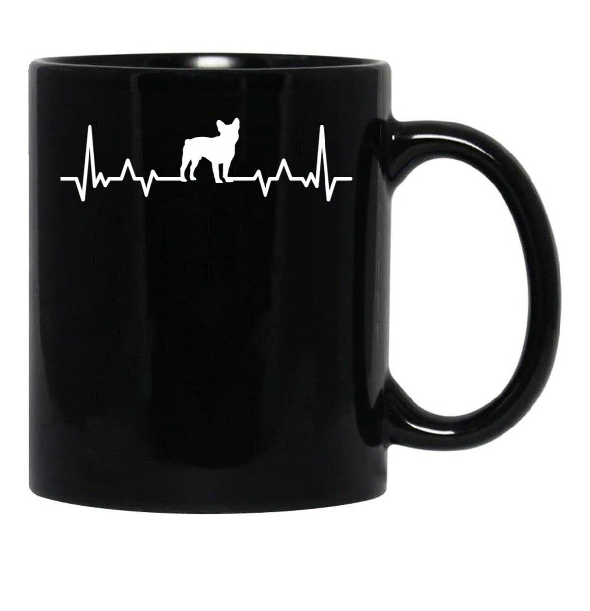 Funny French Bulldog Heartbeat Black Coffee Mug, Gift Coffee Mug - Black