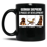 Funny German Shepherd 3 Phases Of Development Black Coffee Mug, Gift Coffee Mug