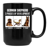 Funny German Shepherd 3 Phases Of Development Black Coffee Mug, Gift Coffee Mug - Black